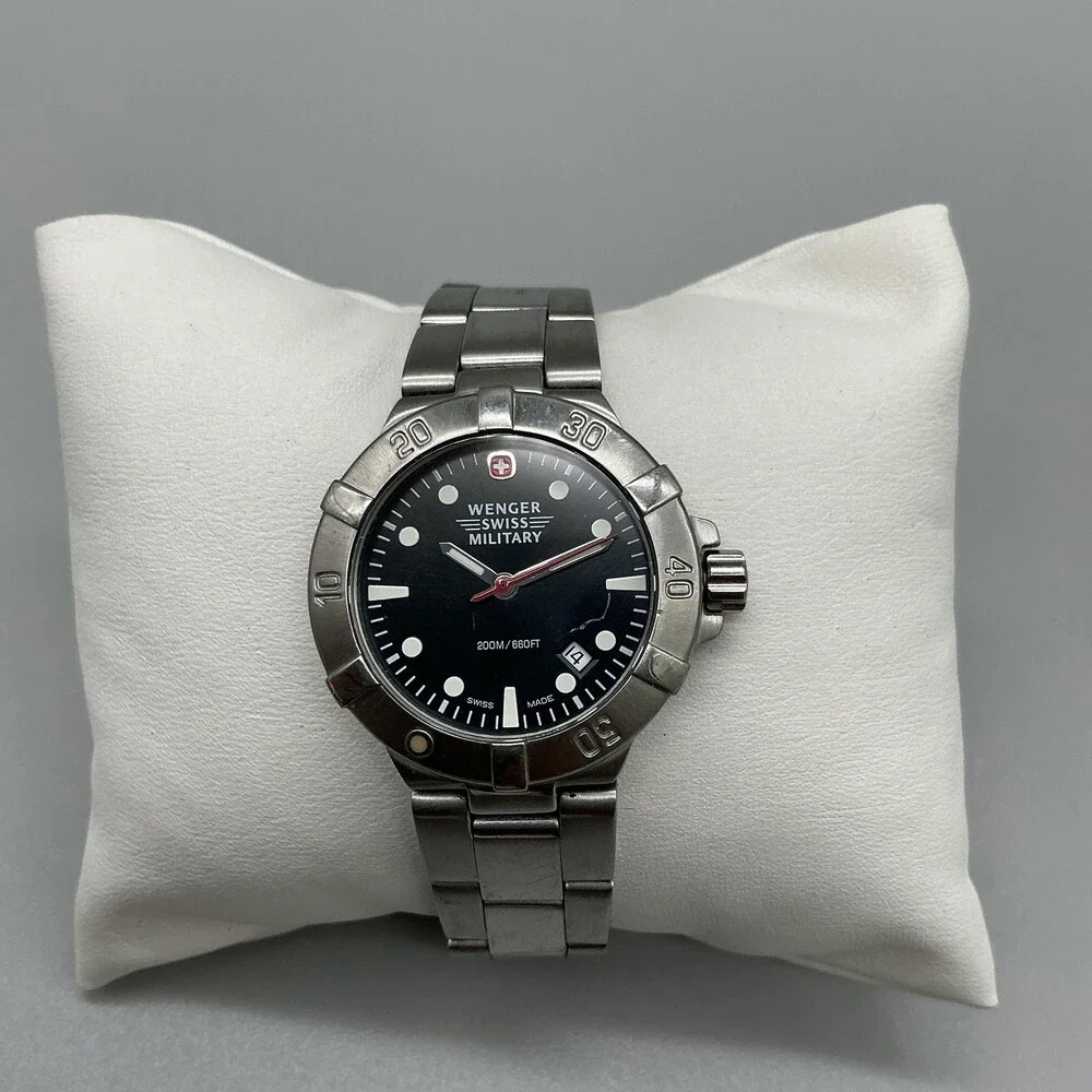 Wenger Swiss Military Womens Watch 30mm Black Dial 200m Stainless New Battery 7